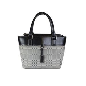 Burberry Zip Tote Grey/Black Cotton Check Handbag Leather Trim